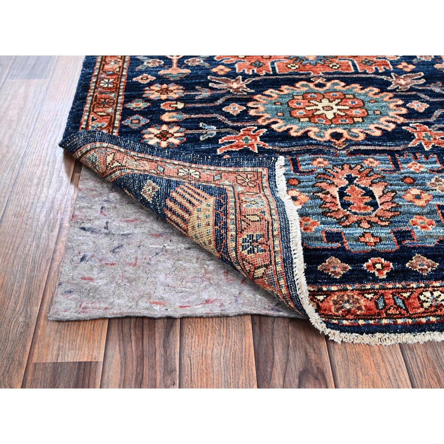 3'4"X5'1" Yale Blue Heris All Over Design Soft Wool Hand Knotted Rug