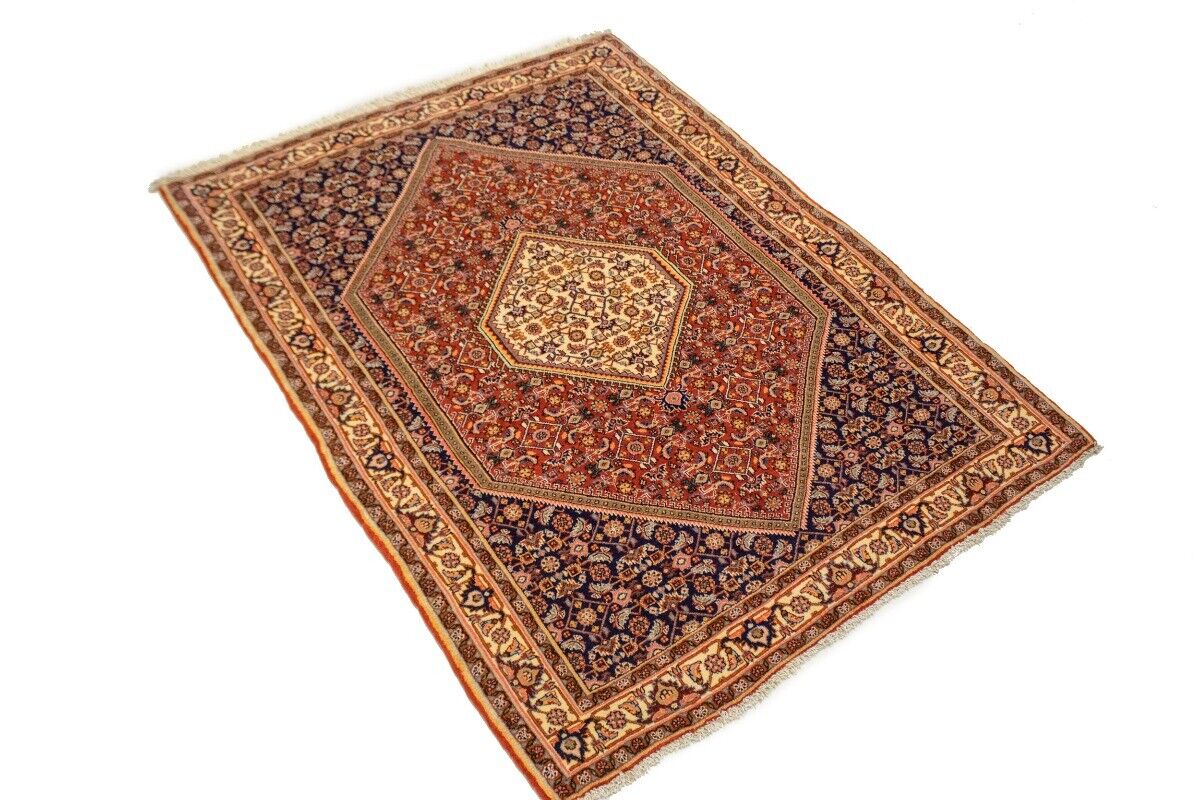 Handmade Vintage Oriental Rug 4X5 Ft Rust Orange