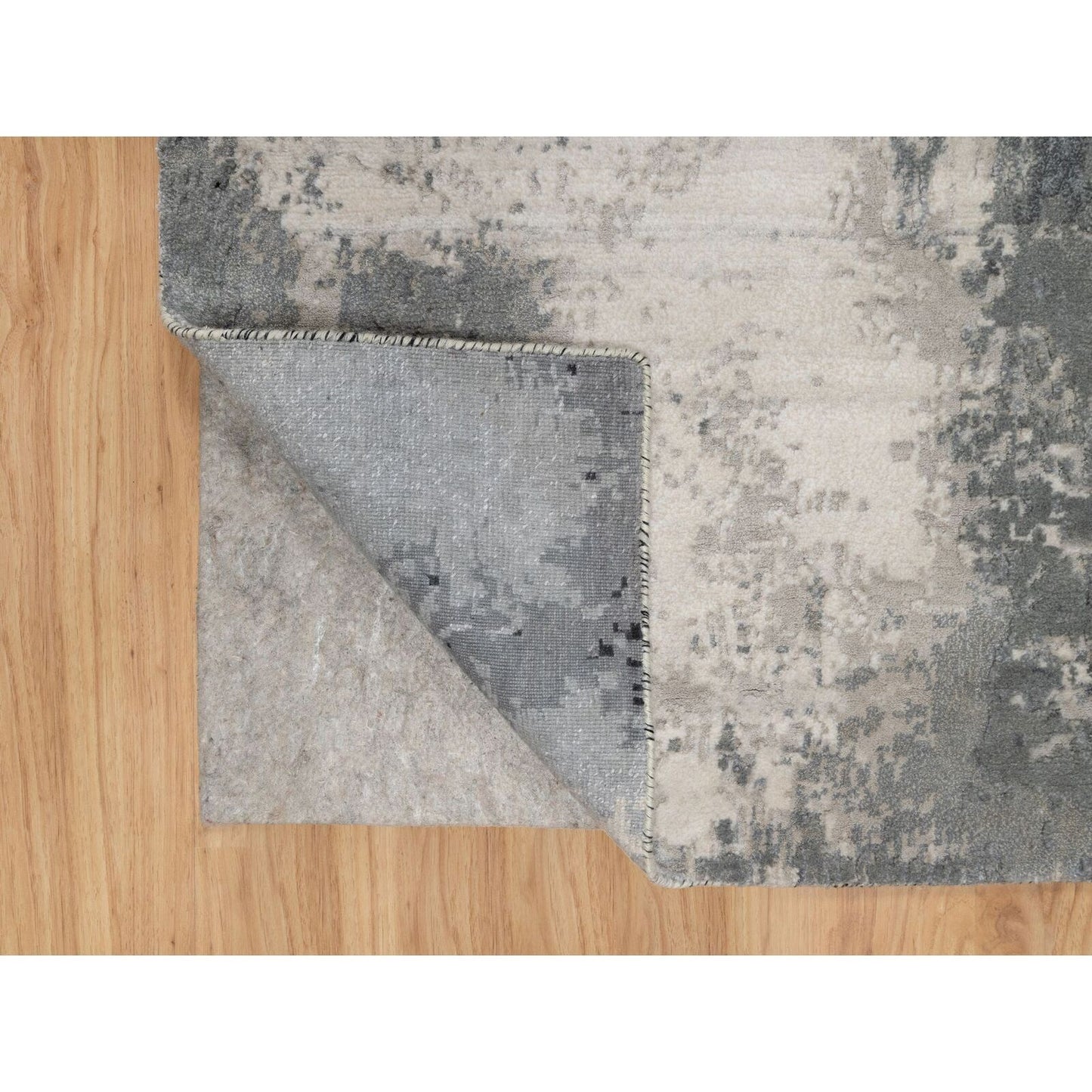 2'7"X6'4" Sable Black Abstract Design Wool & Silk Hand Knotted Runner Rug