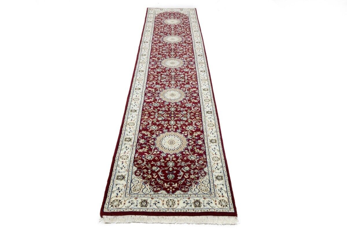 3X12 Ft Indo-Nain Red Floral Wool Oriental Runner
