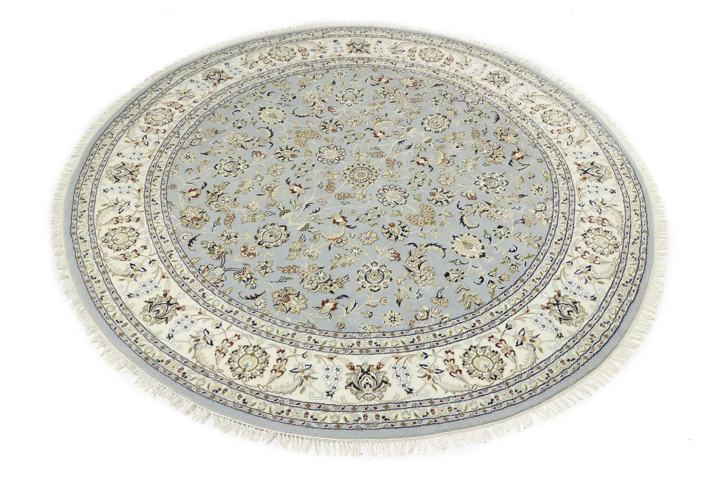 Hand-Knotted Traditional Indo-Nain Floral Round