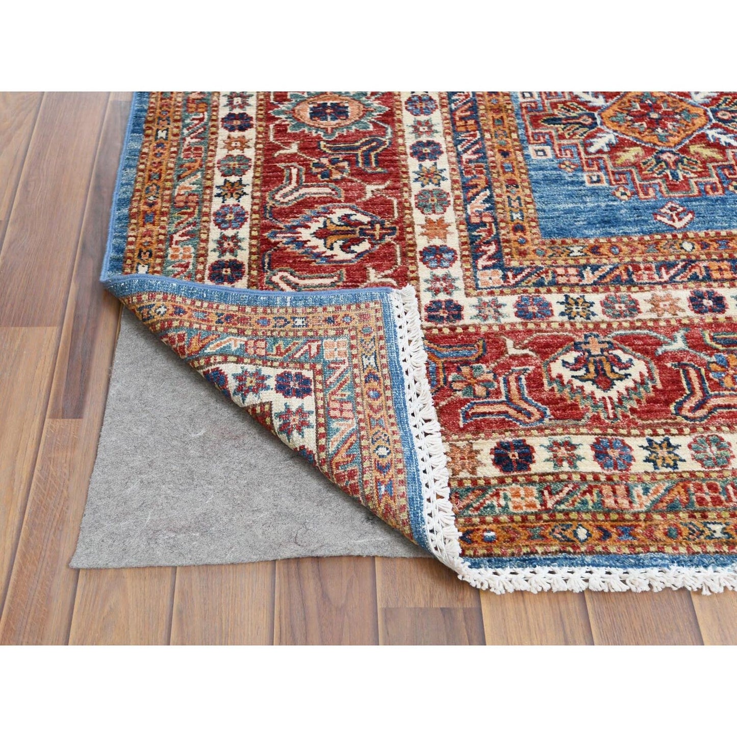 9'2"X11'10" Denim Blue Caucasian Design Super Kazak Wool Hand Knotted Rug