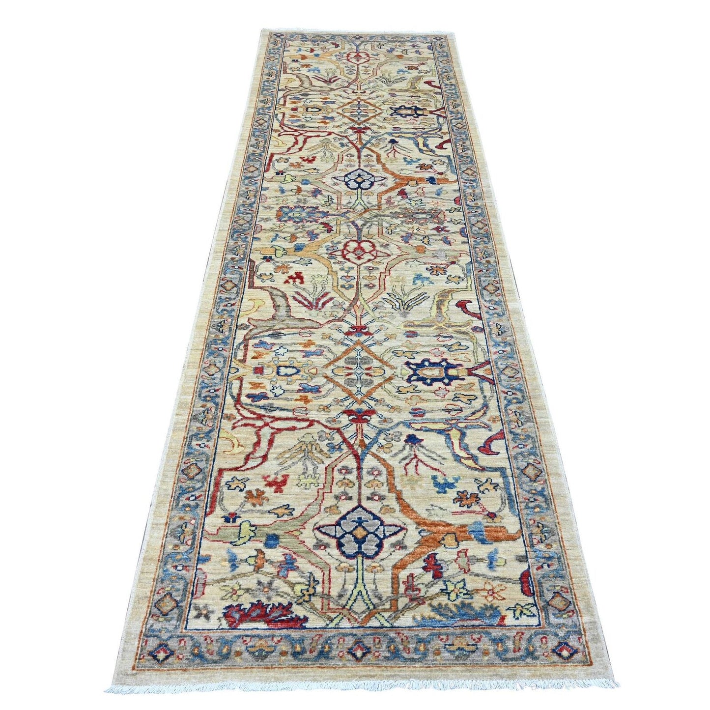3'1"X10' Ivory Bijar Garus Design Hand Knotted Wool Runner Oriental Rug