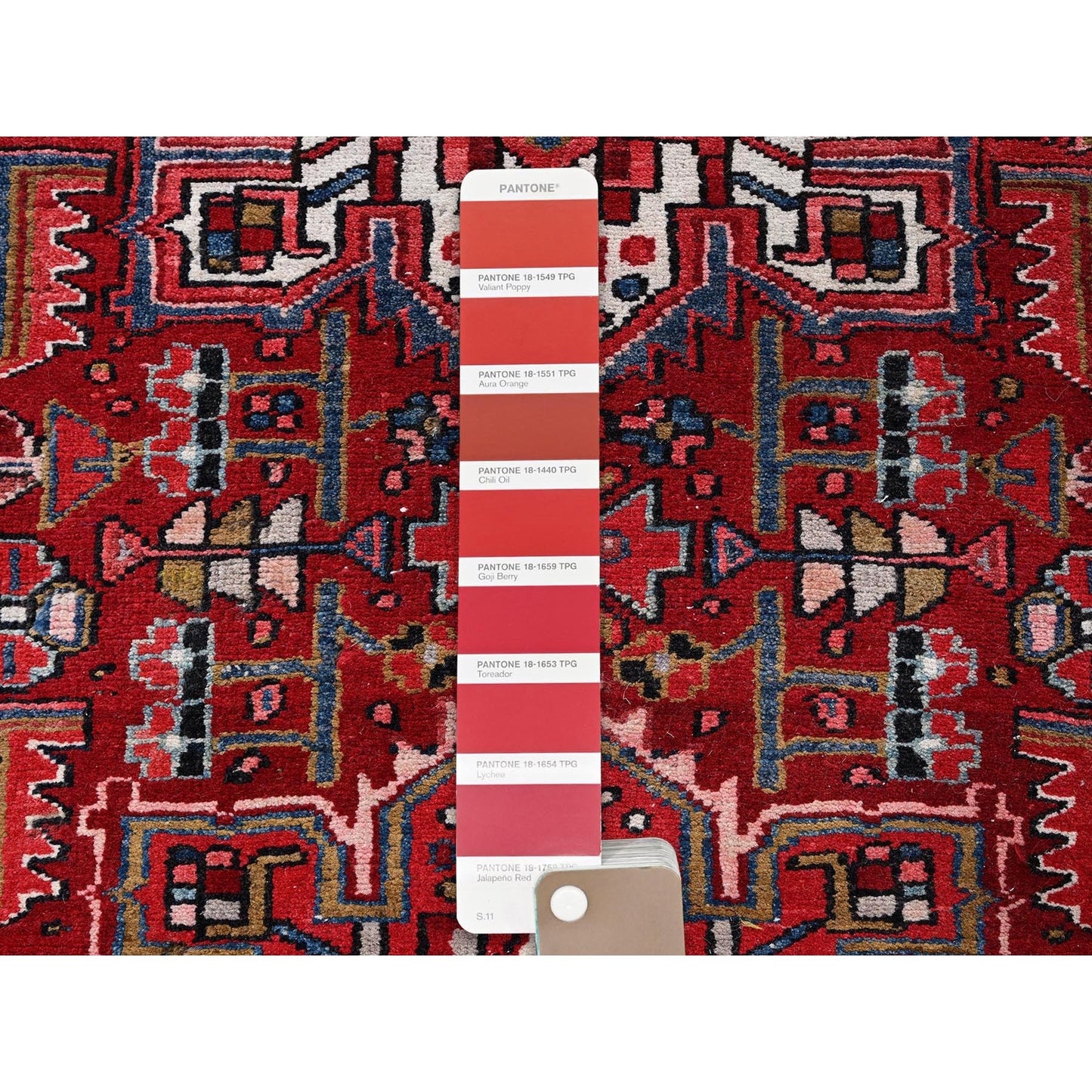 3'6"X11'5" Red Vintage Zoroastrian Heris Pure Wool Hand Knotted Runner Rug