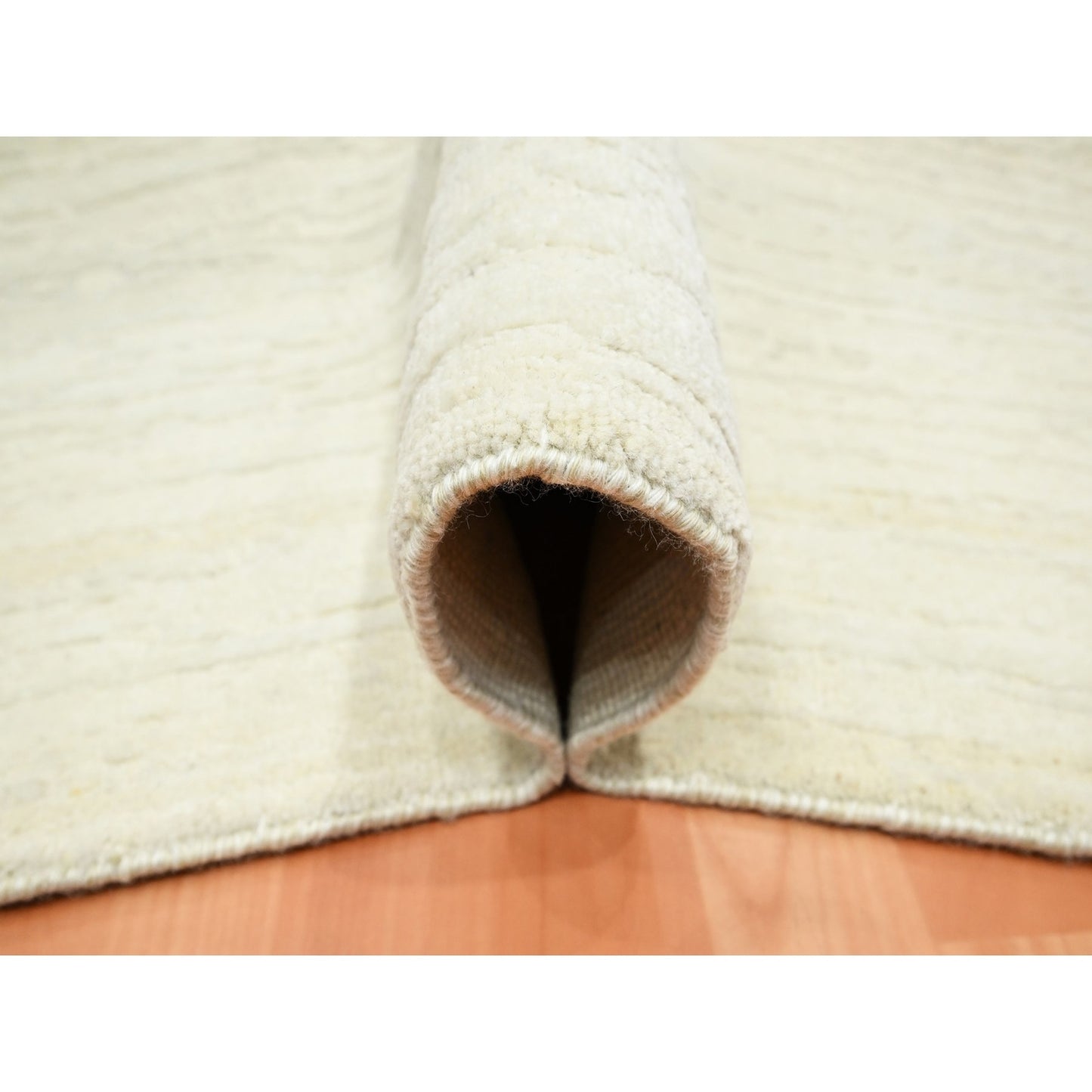 9'X11'10" Chiffon White Plain Solid Design Textured Wool Hand Knotted Rug