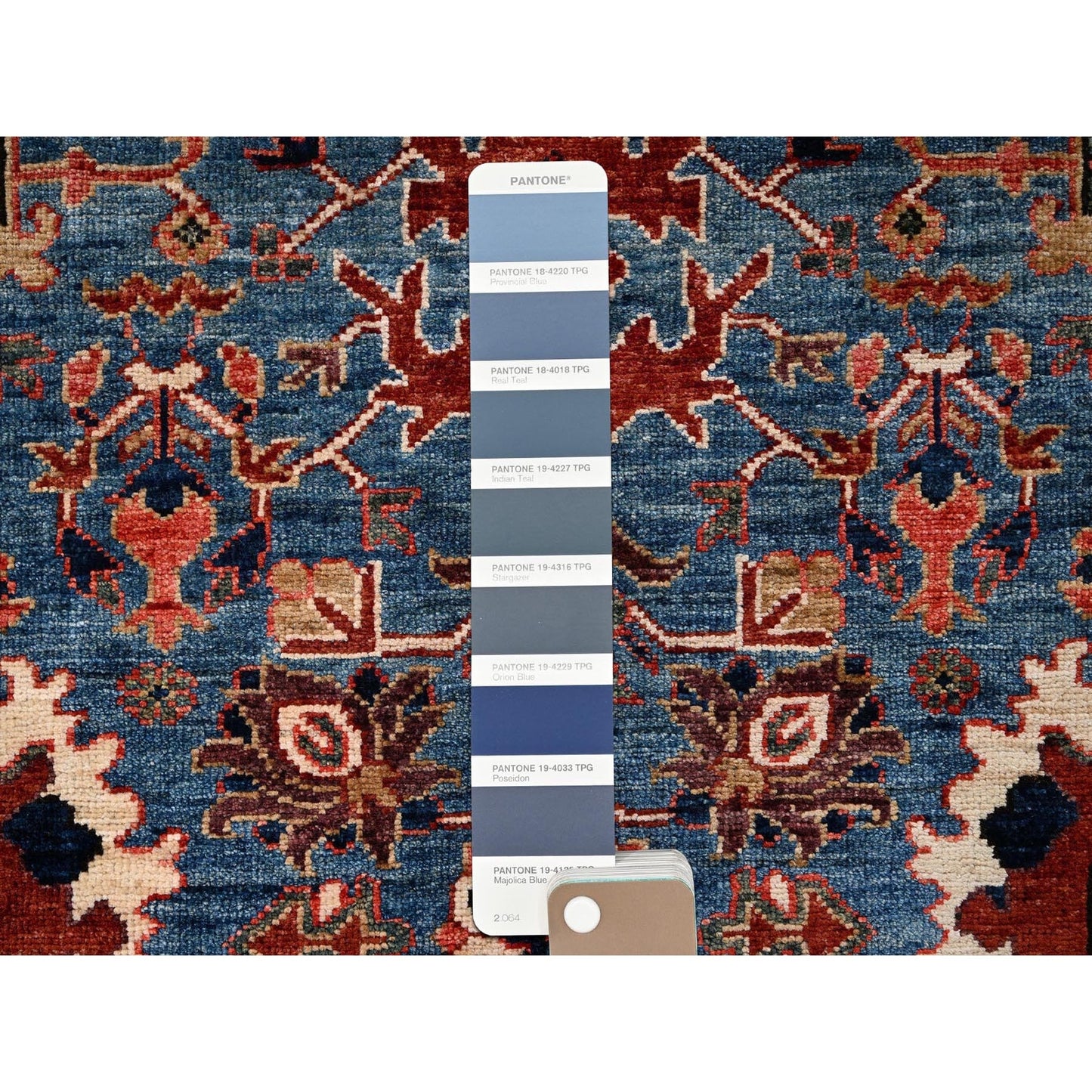 2'10"X9'10" Blue Heris All Over Design Hand Knotted Soft Wool Runner Rug