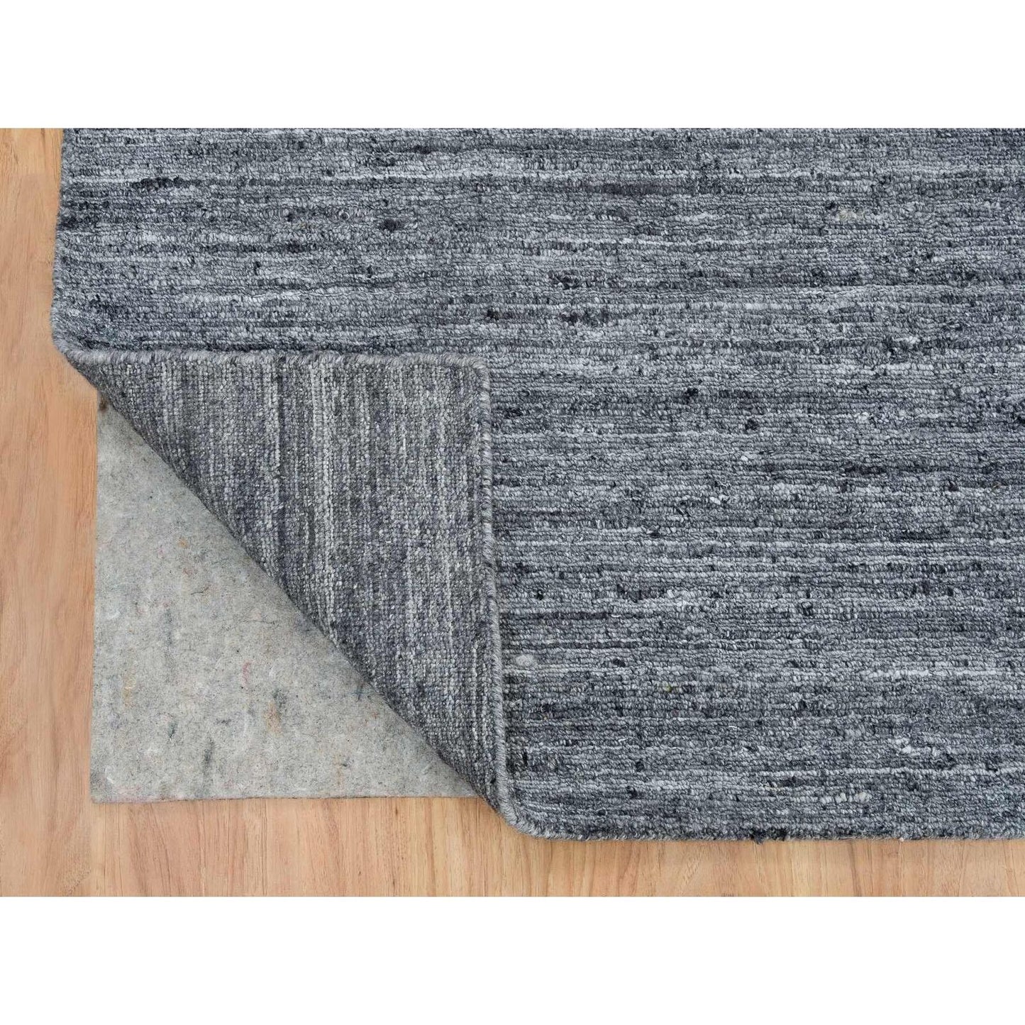 10'3"X14' Arsenic Gray Pure Wool Hand Loomed Modern Striae Design Rug