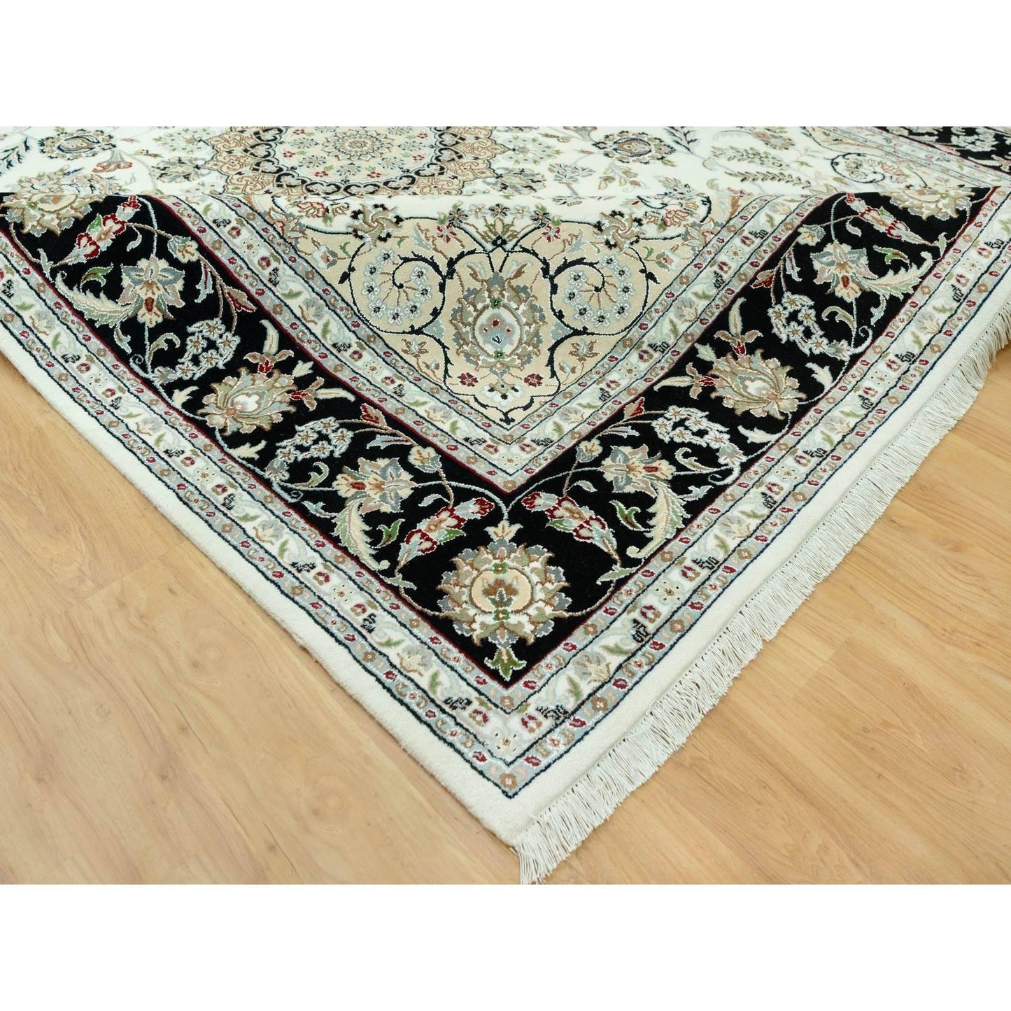 9'X12'2" Snowbound White Hand Knotted Nain 250 Kpsi Design 100% Wool Rug