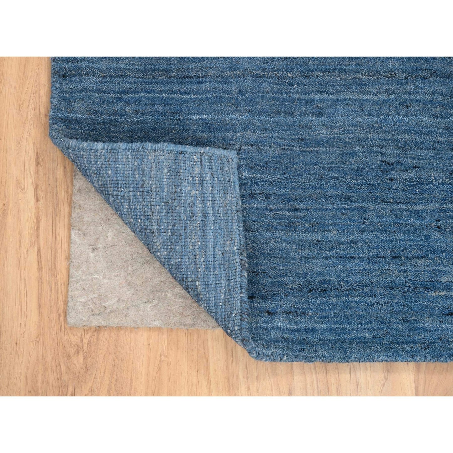 5'X7'1" Denim Blue Hand Loomed Modern Design Soft And Plush Wool Rug