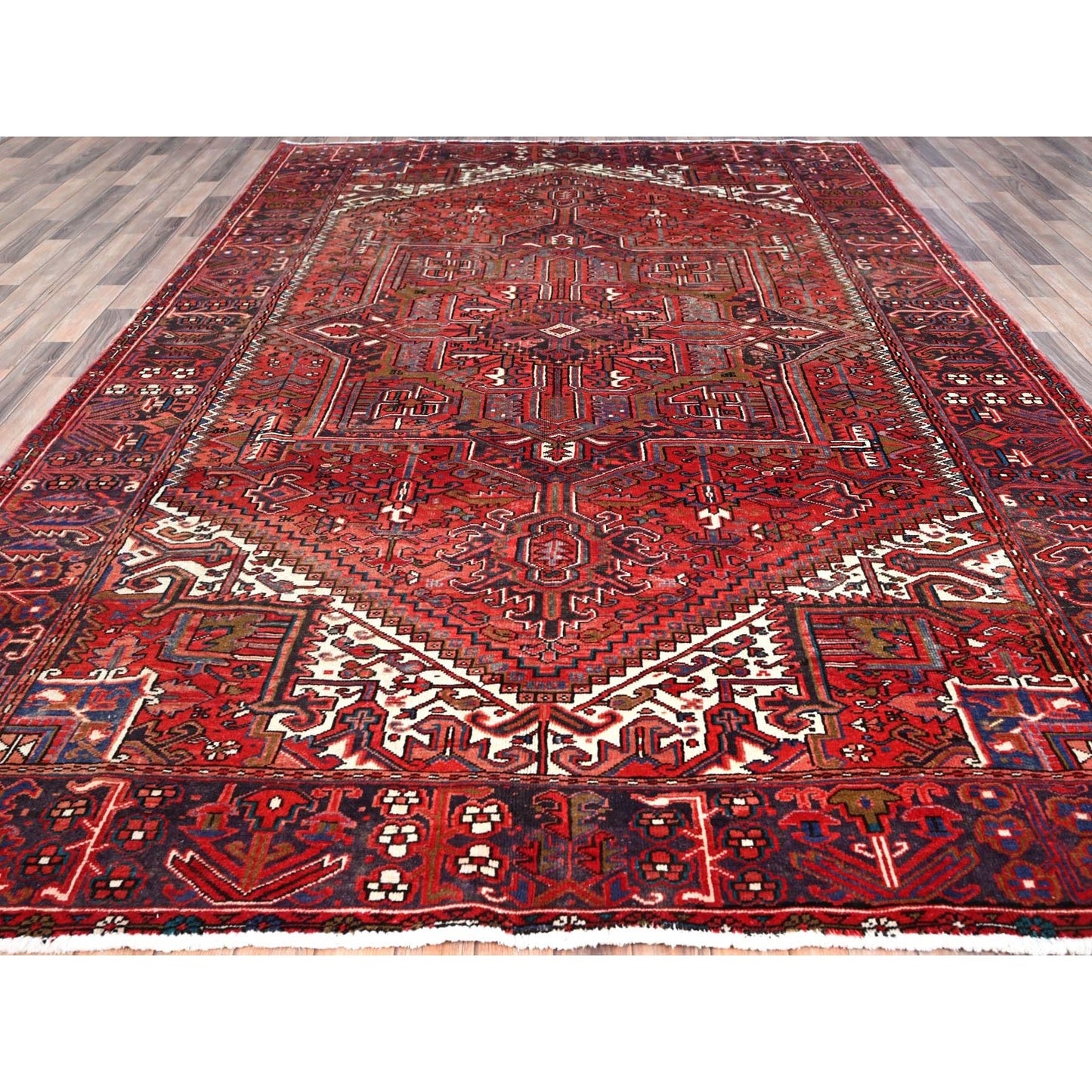 7'10"X11'4" Red Hand Knotted Cleaned Evenly Worn Vintage Oriental Rug