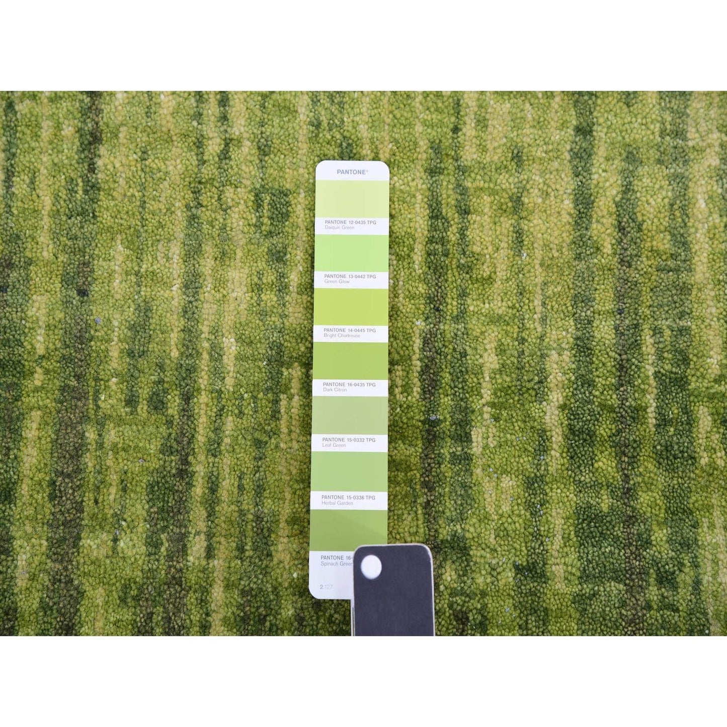 10'X14'4" Herbal Green Hand Knotted Vertical Ombre Design Soft Wool Rug