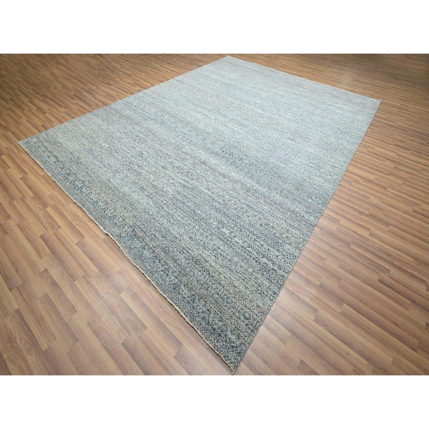 9'X11'10" Silver Blue Kohinoor Herat Diamond Design Wool Hand Knotted Rug