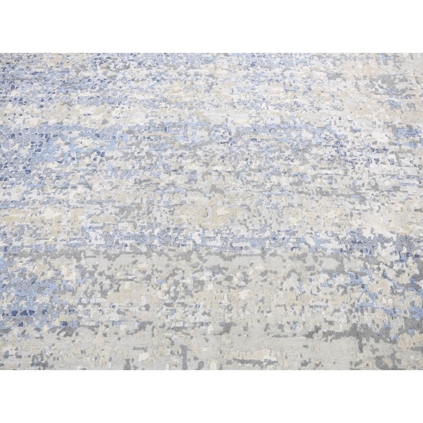 9'X9' Blue Broken Mosaic Wool And Silk Hand Knotted Round Rug