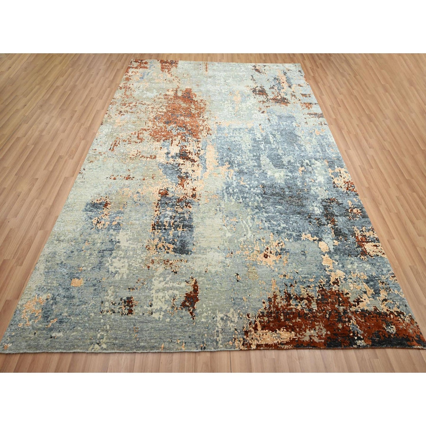 7'10"X10'2" Blue Hand Knotted Abstract Galaxy Design Wool Oriental Rug