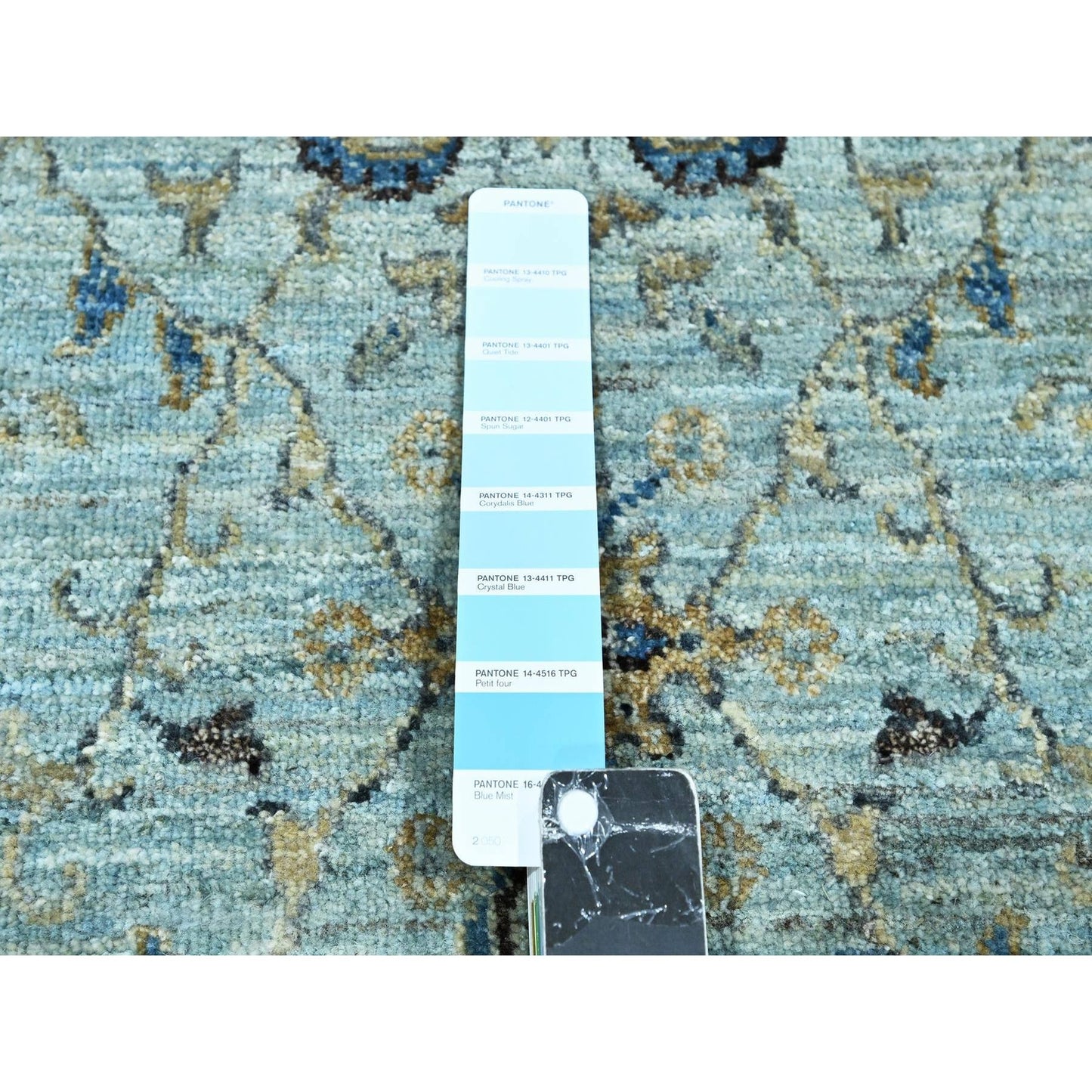 2'6"X29'10" Blue Hand Knotted Flower Vines Design Pure Wool Xl Runner Rug