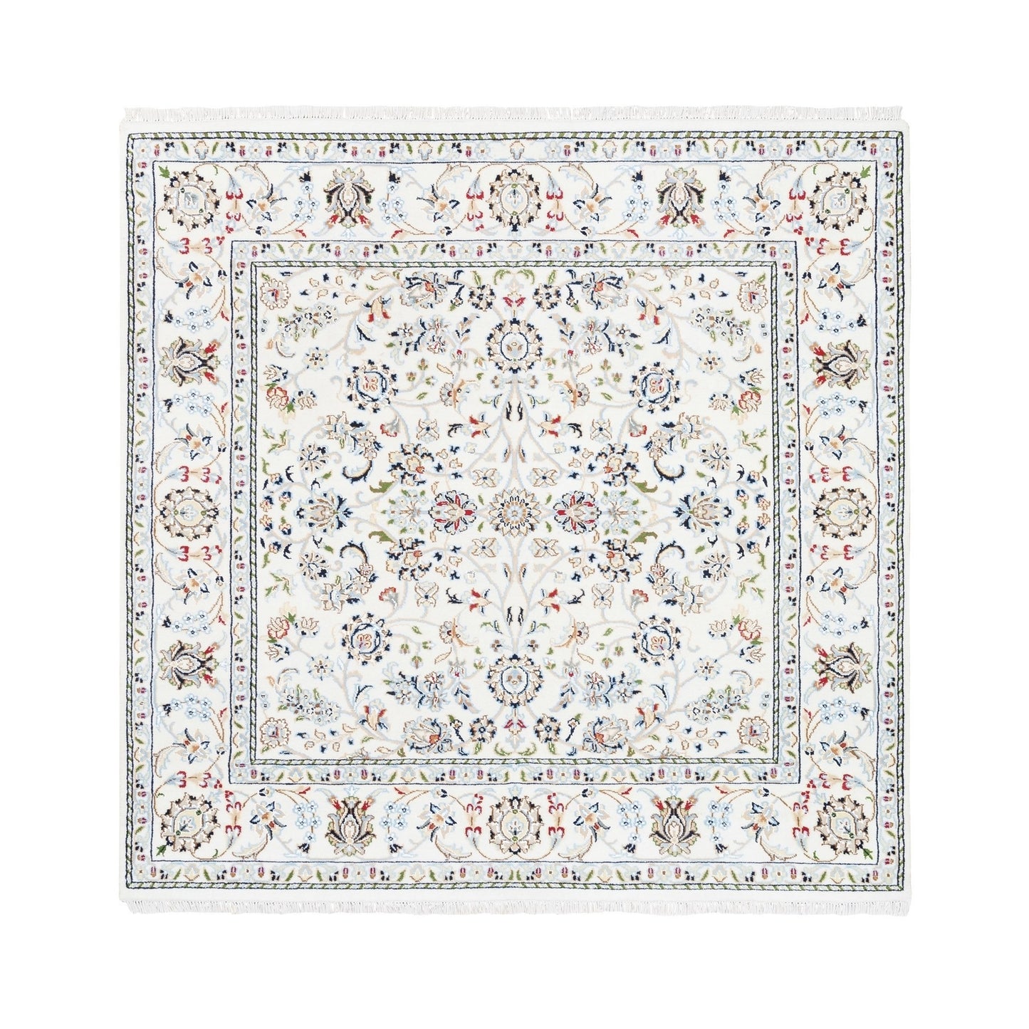 5'2"X5'2" All Over Design Square Wool&Silk 250 Kpsi Nain Hand Knotted Rug