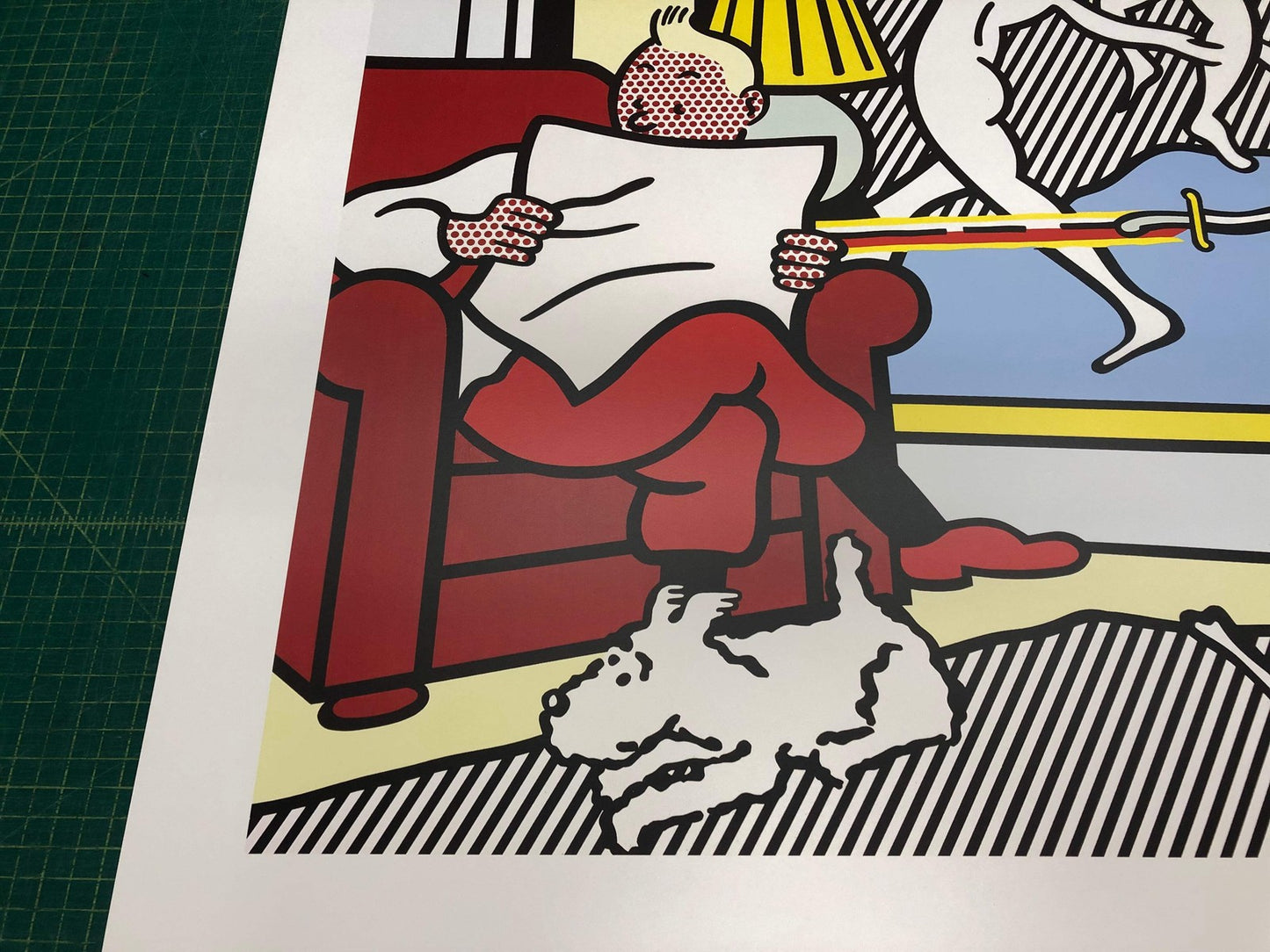 Roy Lichtenstein Tintin Reading " Poster Pop Art Gray, White, Mul