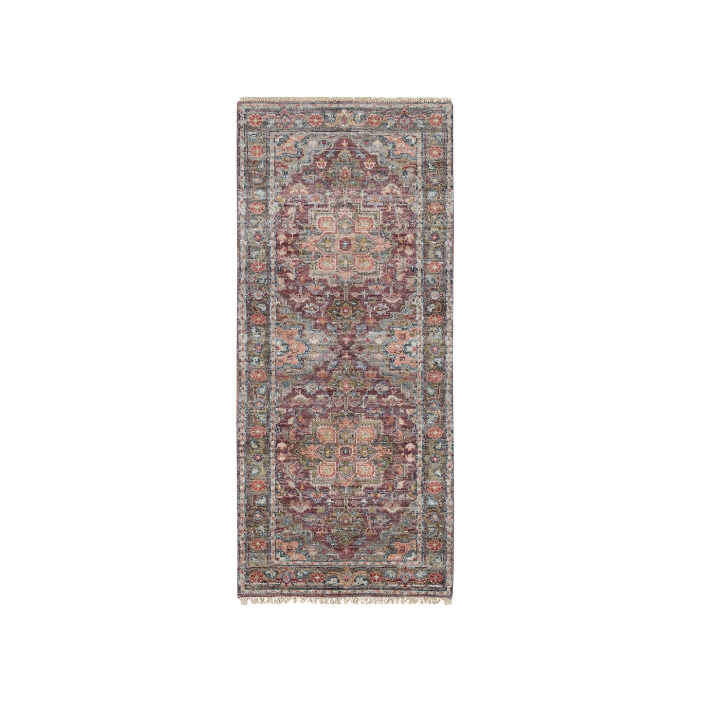 2'7"X6' Light Burgundy Wool Hand Knotted Runner Soft Pile Oriental Rug