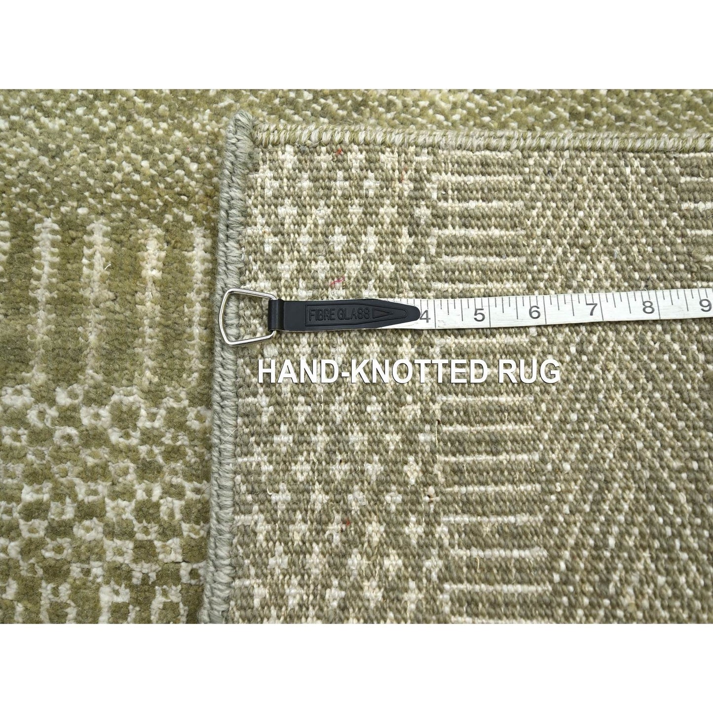 2'5"X13'6" Gray Modern Grass Design Hand Knotted Wool And Silk Runner Rug