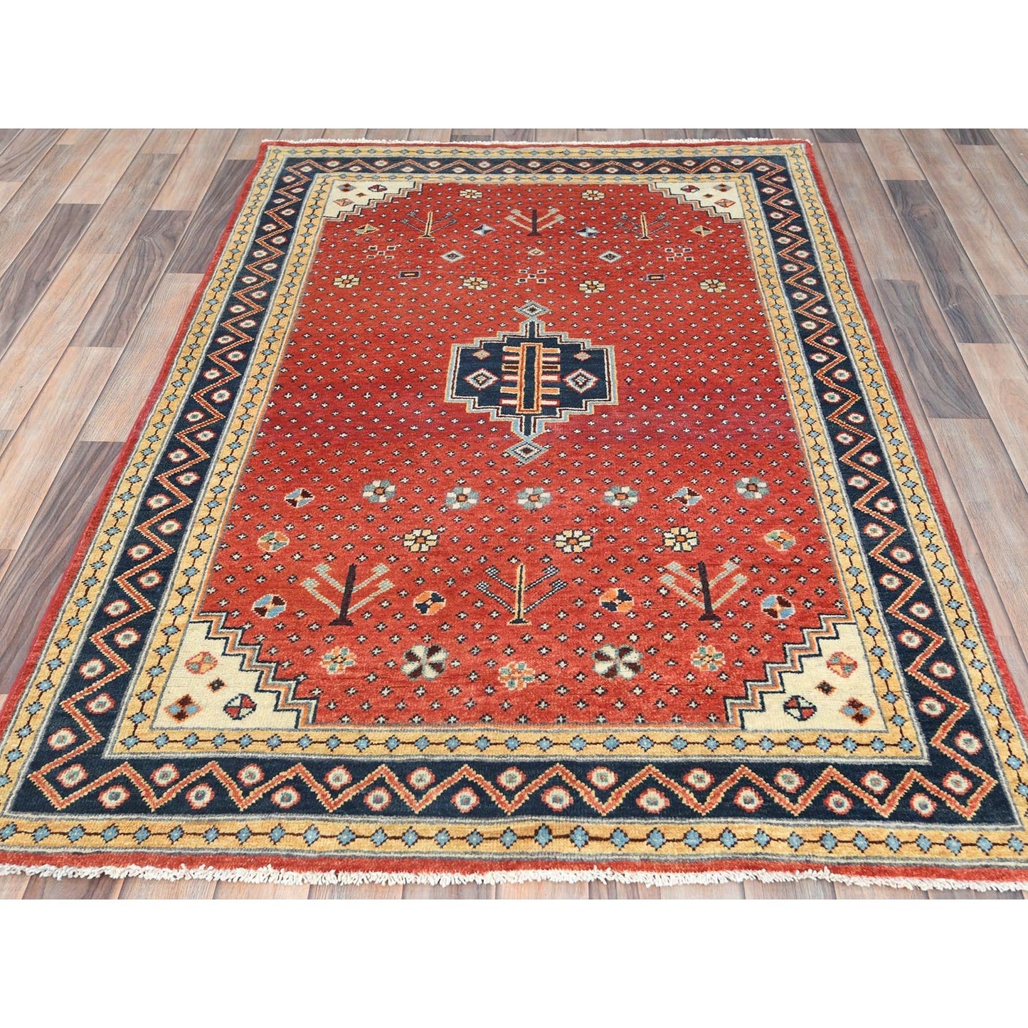 4'X5'9" Imperial Red Special Kazak Wool Hand Knotted Oriental Rug