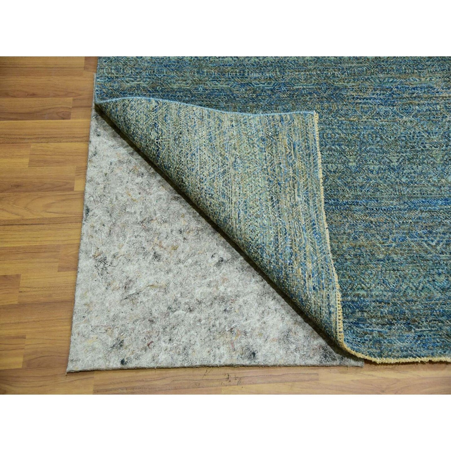 12'X12' Jungle Green Kohinoor Herrita Hand Knotted Pure Wool Square Rug
