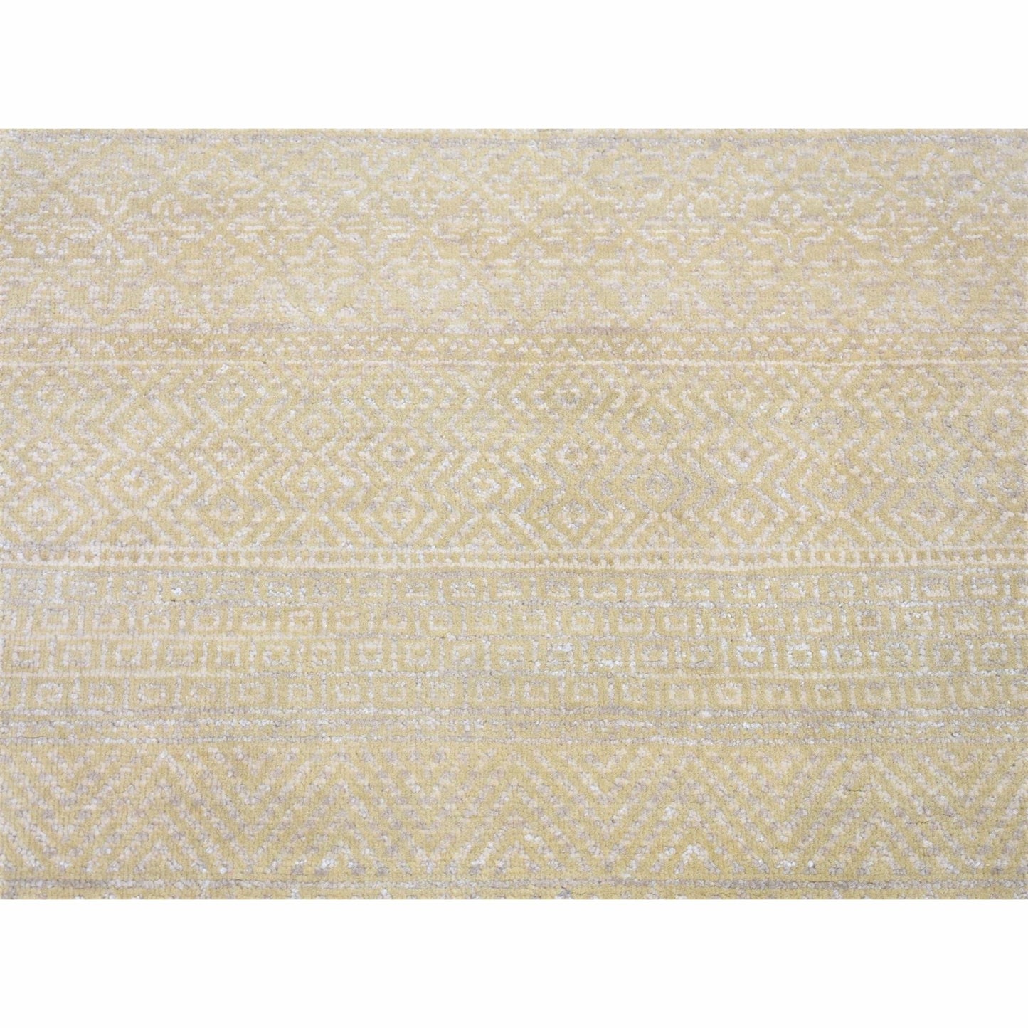 3'1"X5'1" Green Wool And Silk Modern Grass Design Gabbeh Hand Knotted Rug