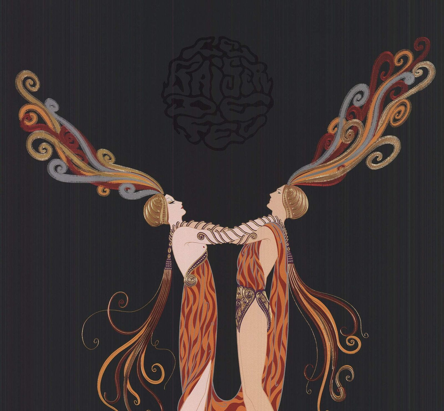 Erte Kiss Of Fire " Poster Art Deco Black, Orange