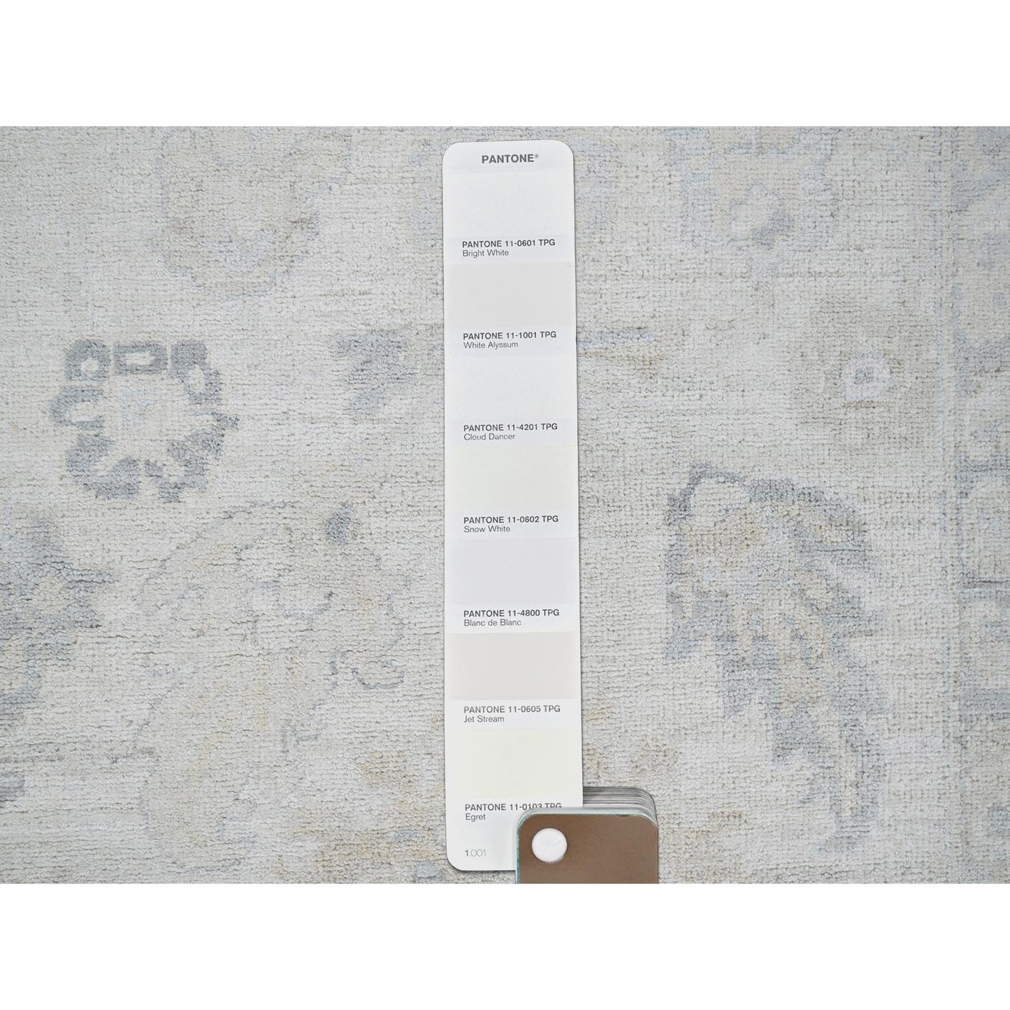 8'2"X10'1" White Wash Peshawar With Leaf Design, Hand Knotted Pure Wool Rug