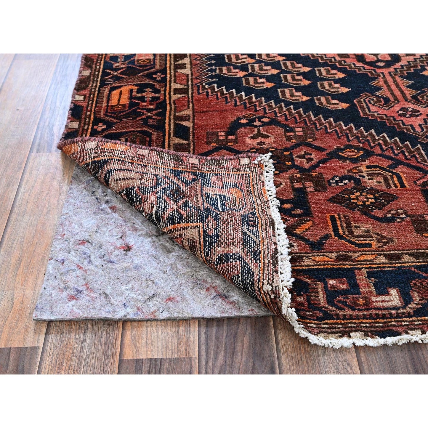 4'1"X6'9" Blush Red Vintage Zoroastrian Khamadan Hand Knotted Pure Wool Rug