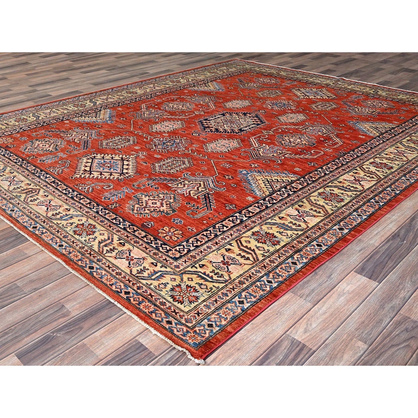 8'1"X10' Gypsy Red Afghan Super Kazak Pure Wool Hand Knotted Oriental Rug