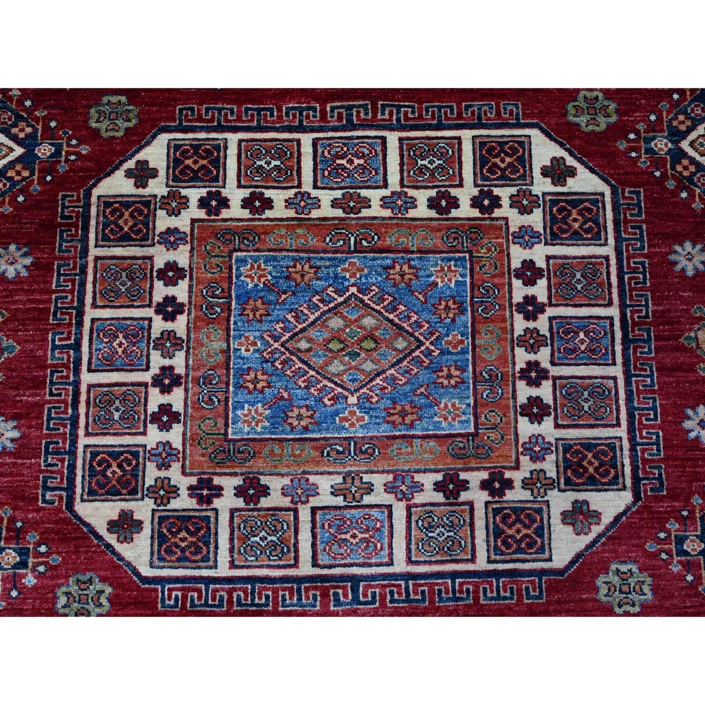 7'9"X9'9" Cereza Red Hand Knotted Afghan Super Kazak Wool Oriental Rug