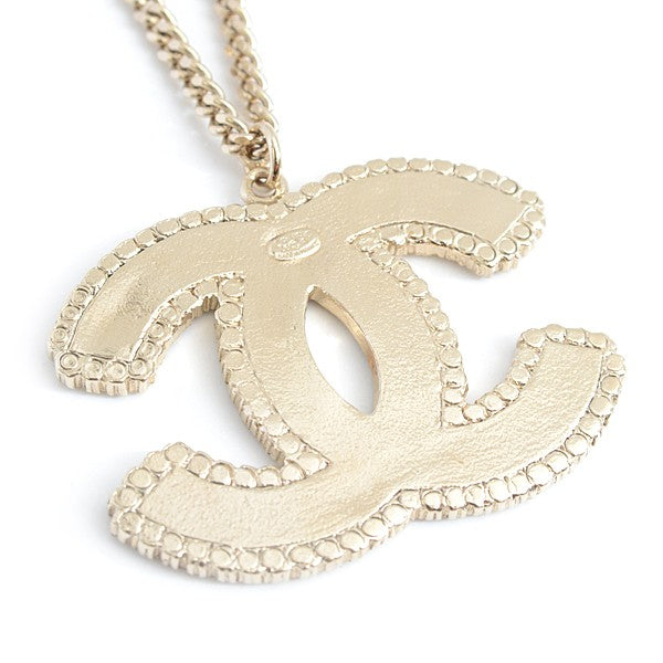 Chanel Necklace Coco Mark Striped Rhinestone Pendant Gold Color 06A Gp