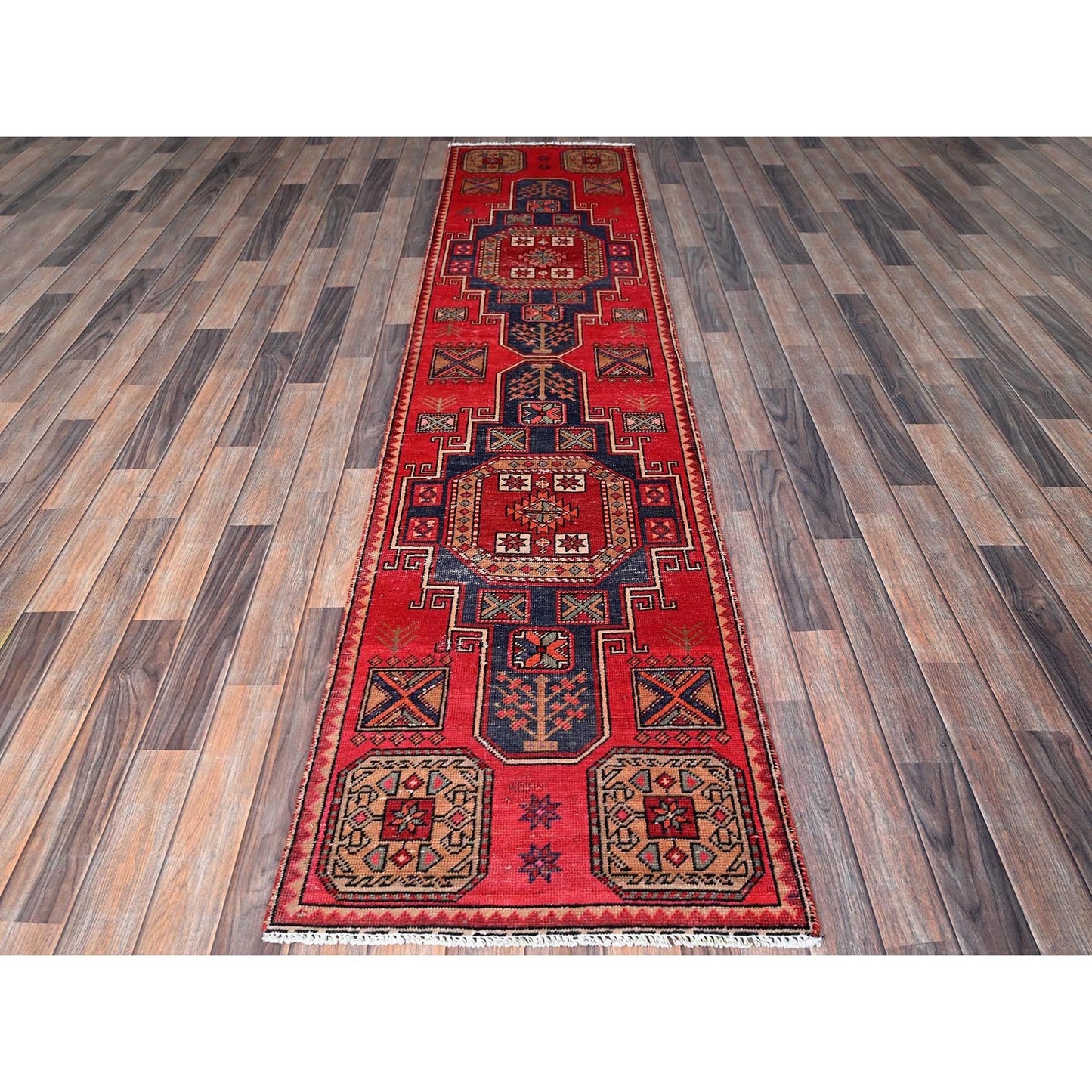 2'3"X9'3" Red Vintage Zoroastrian Tebraz Pure Wool Hand Knotted Runner Rug
