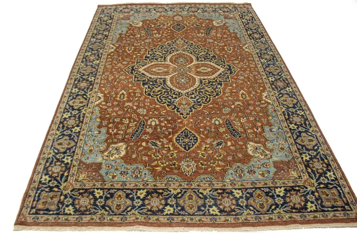 6X9 Ft Handmade Rust Serapi Oriental Rug Farmho