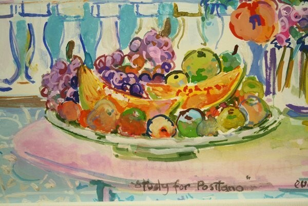 Eva Hannah "Positano" 1999 Gouache On Paper Signed Original Painting With Frame