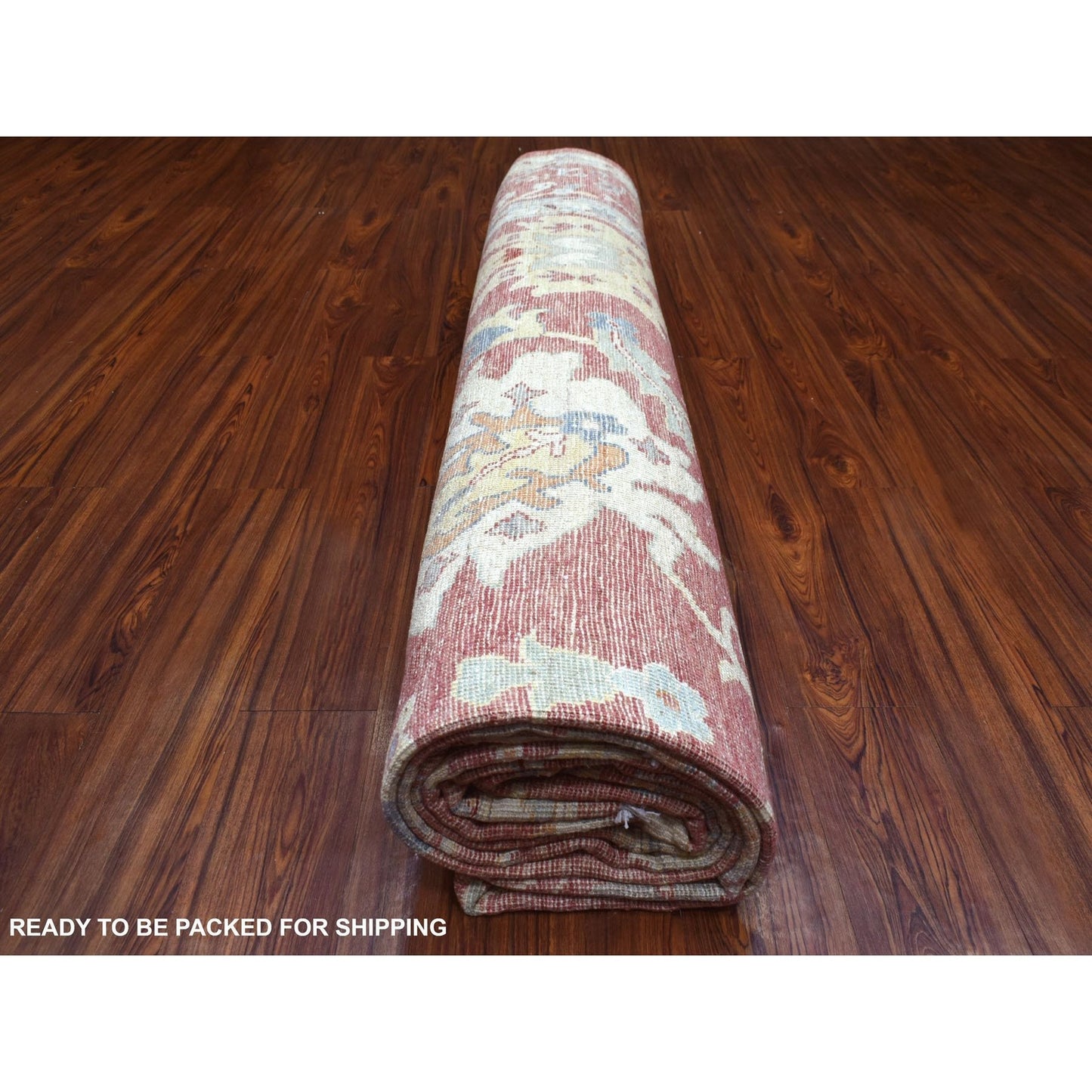 11'9"X14'8" Coral Red Hand Knotted Afghan Angora Oushak Natural Wool Rug