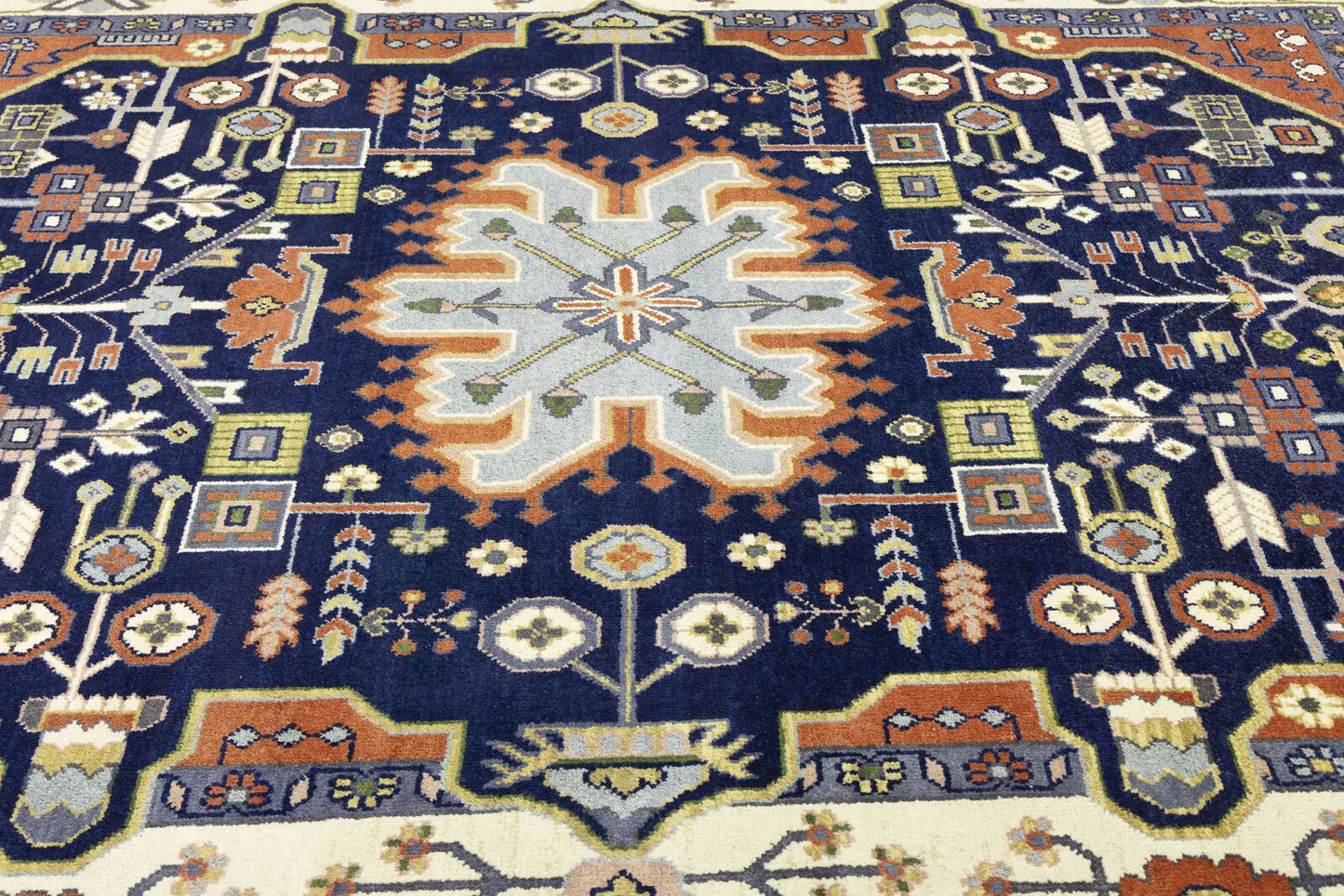 9X12 ft Navy Tribal Heriz Serapi Wool Oriental