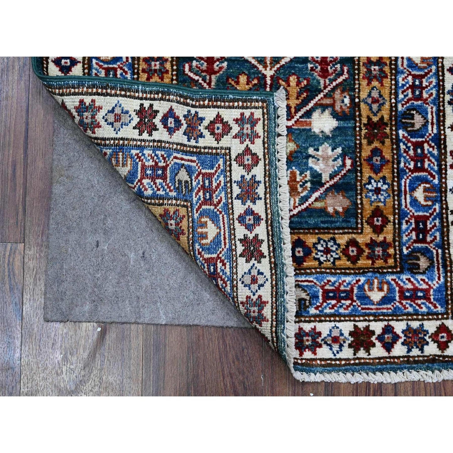 2'X5'9" Pine Green Hand Knotted Willow And Cypress Tree Design Runner Rug