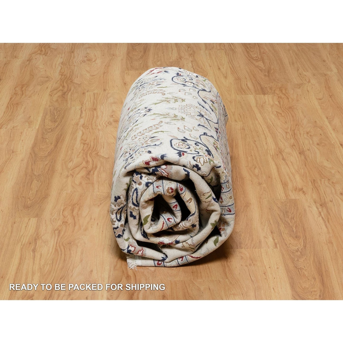 10'2"X10'2" Snow White 250 Kpsi Hand Knotted Nain Wool & Silk Square Rug