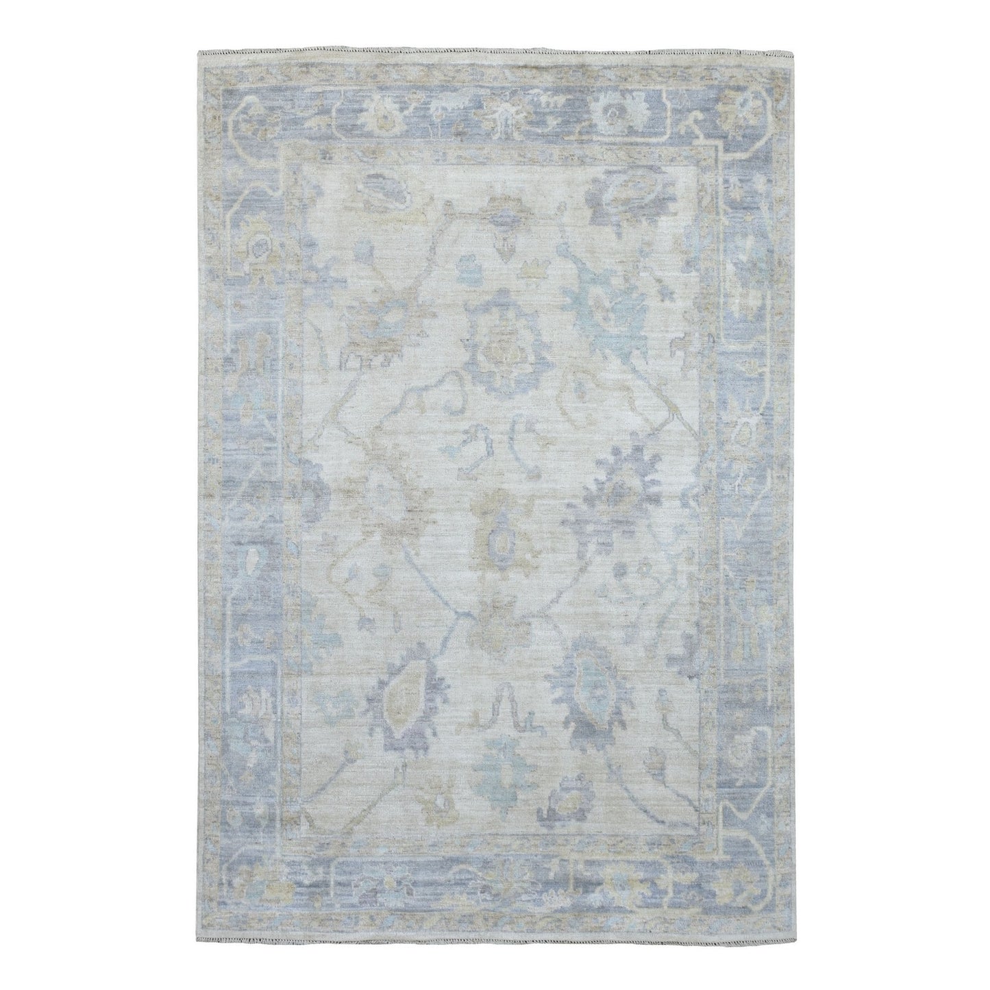 5'10"X8'9" Ivory Pure Wool Angora Oushak Hand Knotted Rug