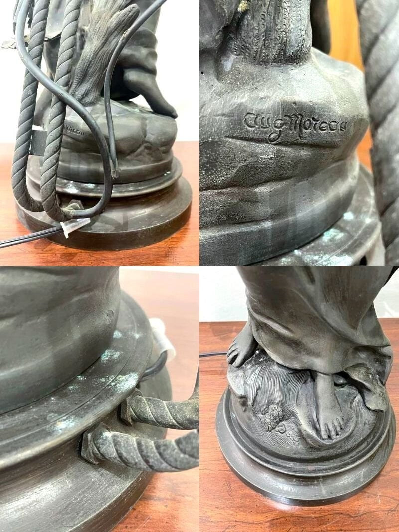 Antique French Bronze Statue Lamp Auguste Moreau ( 1834-1917 ) 26In