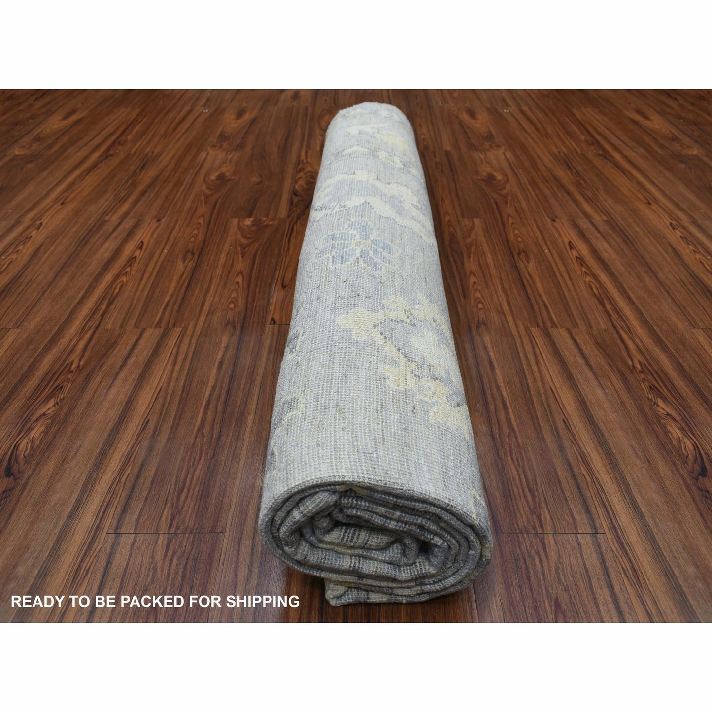 8'X9'10" Hand Knotted Gray Afghan Angora Ushak And Soft Wool Rug