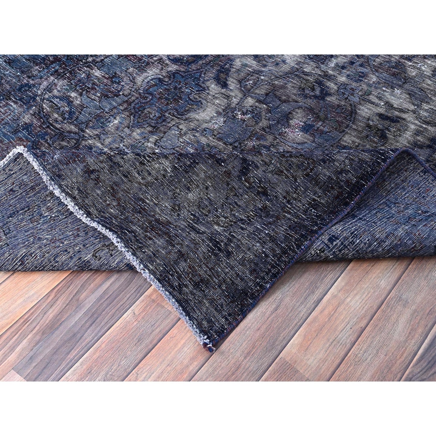 6'5"X10'3" Blue Overdyed Semi Antique Tebraz Hand Knotted Oriental Rug