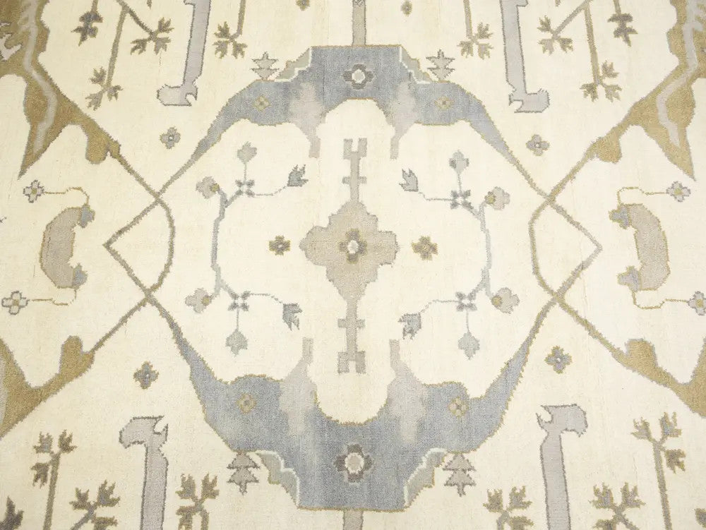 Hand-Knotted Oushak Oriental Rug Floral Dining