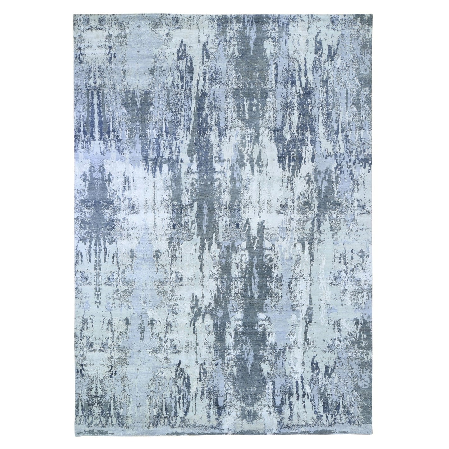 9'X12' Wool With Real Silk Abstract Design Denser Weave Hand Knotted Rug