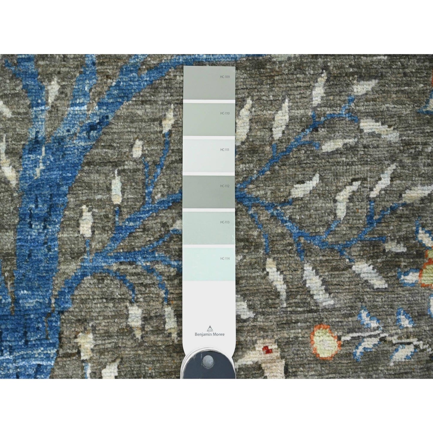 4'X16'4" Dim Gray Afghan Birds Design Hand Knotted Soft Wool Runner Rug