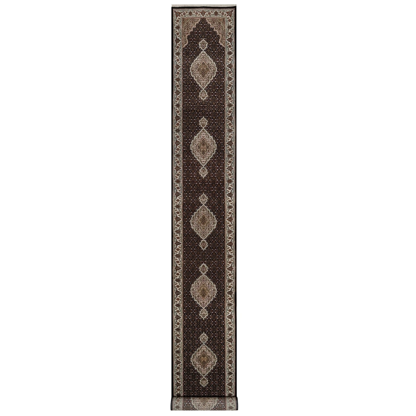2'8"X20'1" Rich Black Tebraz Mahi Pure Wool Hand Knotted Xl Runner Rug