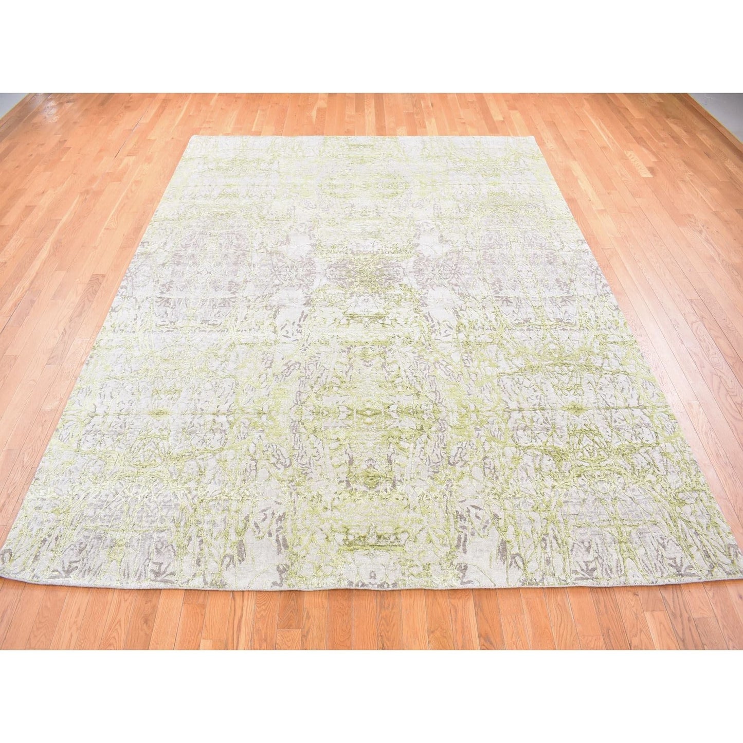 9'X11'9" Gray Hand Knotted Wool And Silk Transitional/Modern Design Rug
