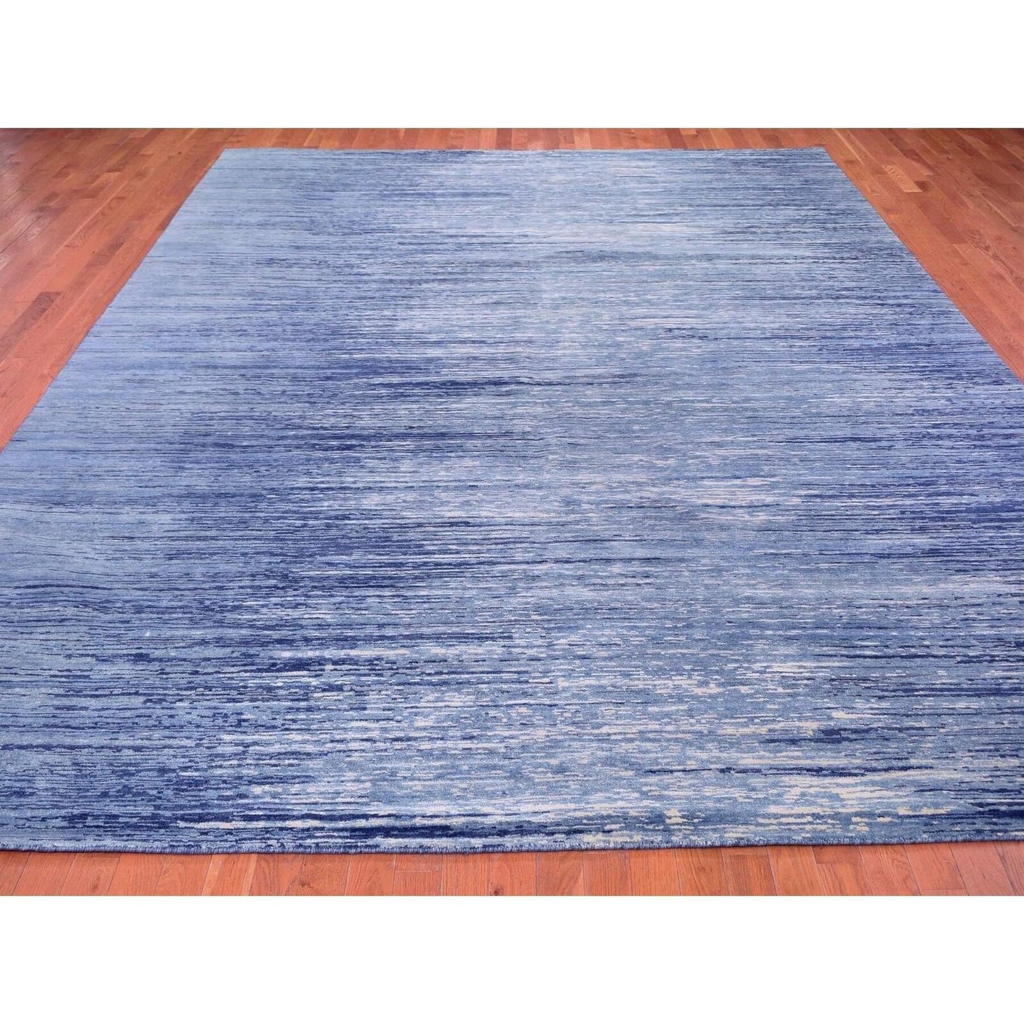 10'1"X14'1" Blue Oceanic Pure Wool Ombre Design Hand Made Oriental Rug
