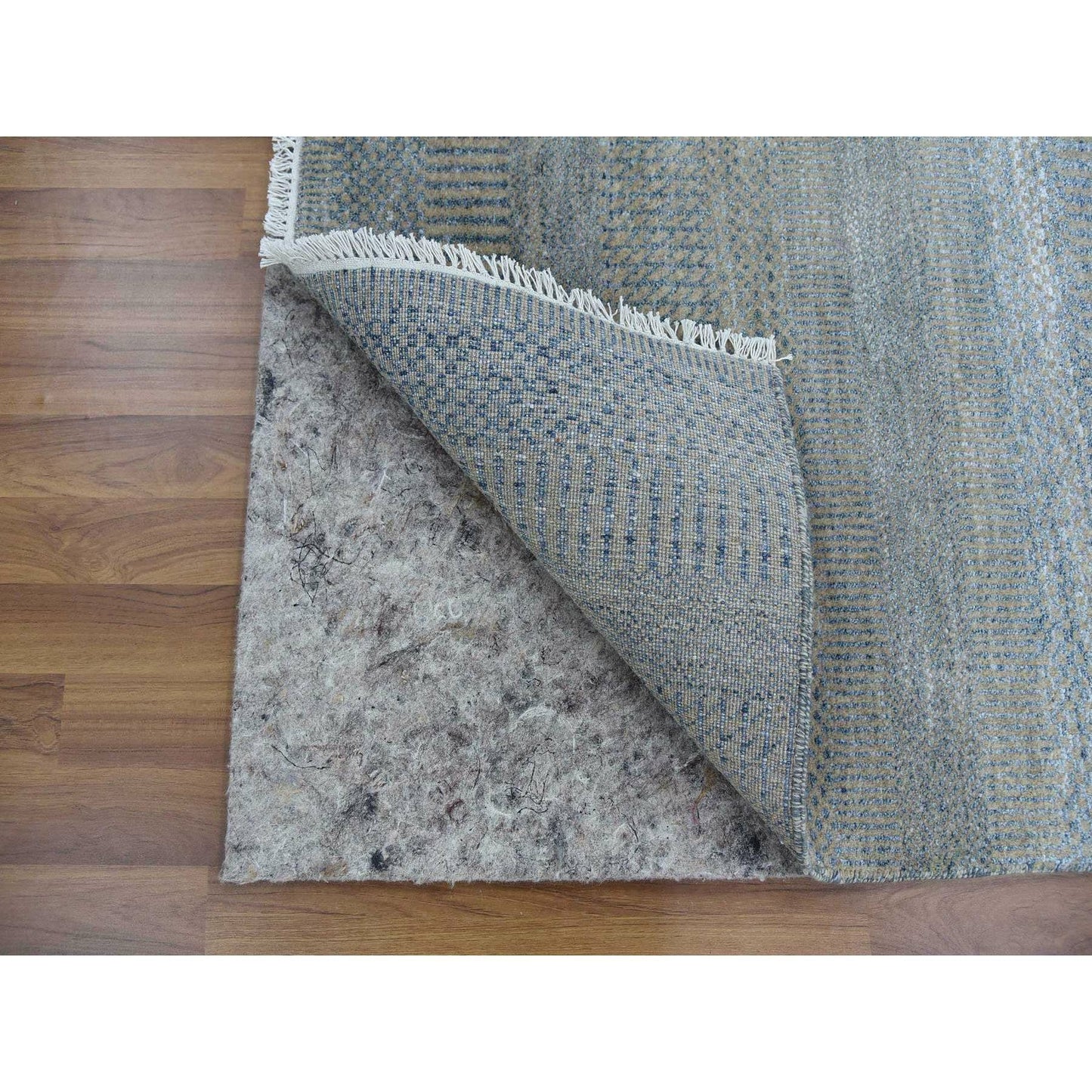 2'7"X16'4" Blue Wool And Silk Hand Knotted Modern Xl Runner Rug